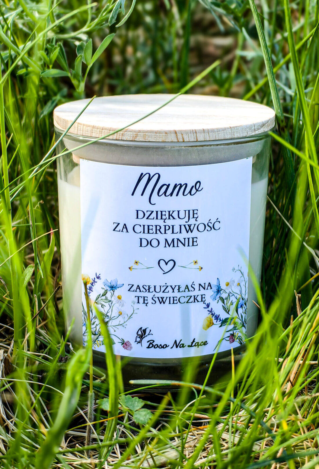 Świeca sojowa „Mamo, dziękuję za cierpliwość do mnie. Zasłużyłaś na tę świeczkę” 180 ml